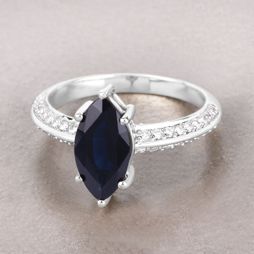 2.39 Carat Genuine Blue Sapphire and White Diamond 10K White Gold Ring Bids.com