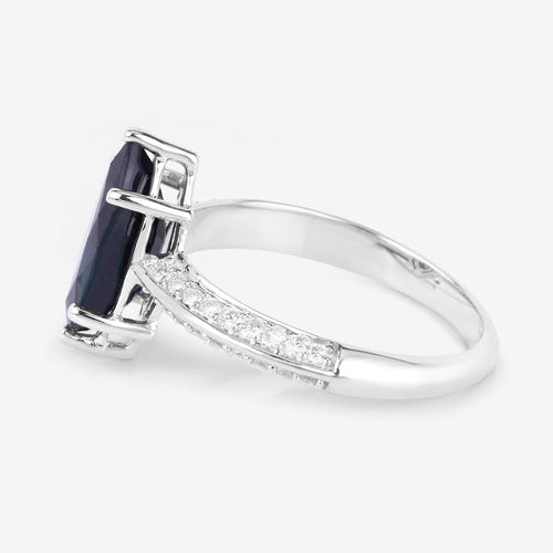 2.39 Carat Genuine Blue Sapphire and White Diamond 10K White Gold Ring Bids.com