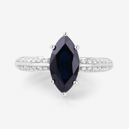 2.39 Carat Genuine Blue Sapphire and White Diamond 10K White Gold Ring Bids.com