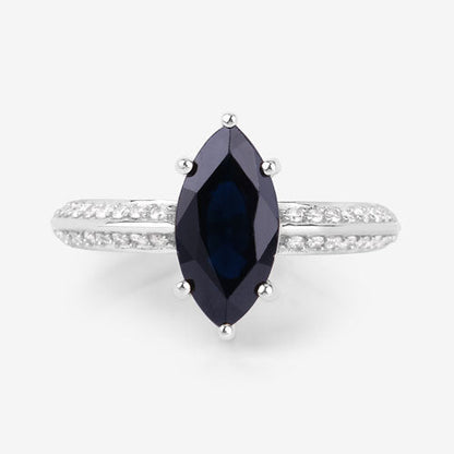 2.39 Carat Genuine Blue Sapphire and White Diamond 10K White Gold Ring Bids.com