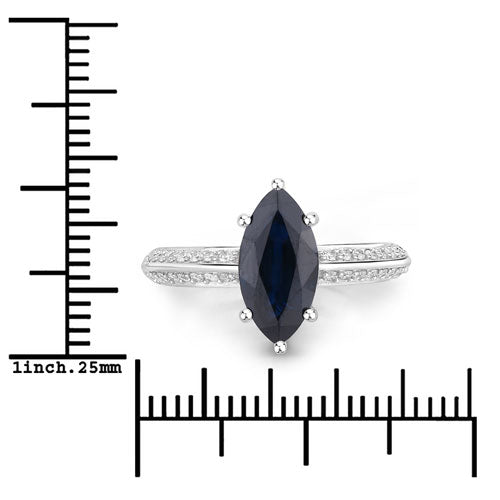 2.39 Carat Genuine Blue Sapphire and White Diamond 10K White Gold Ring Bids.com