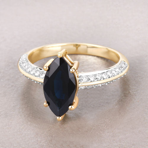 2.39 Carat Genuine Blue Sapphire and White Diamond 10K Yellow Gold Ring Bids.com