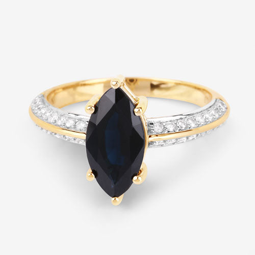 2.39 Carat Genuine Blue Sapphire and White Diamond 10K Yellow Gold Ring Bids.com