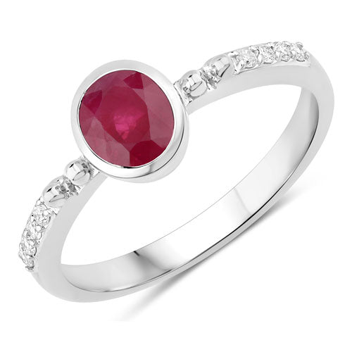 1.00 Carat Genuine Ruby and White Diamond 14K White Gold Ring Bids.com