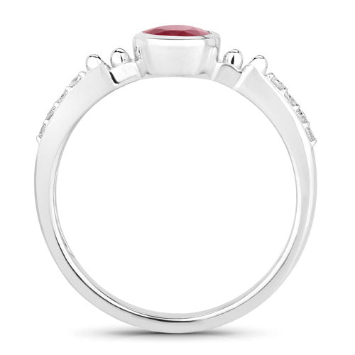 1.00 Carat Genuine Ruby and White Diamond 14K White Gold Ring Bids.com
