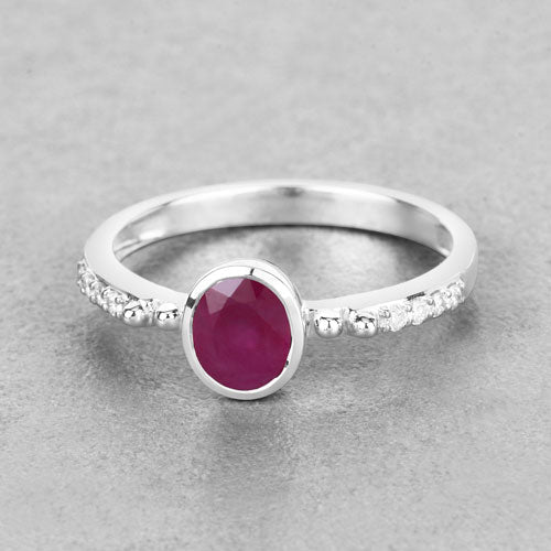 1.00 Carat Genuine Ruby and White Diamond 14K White Gold Ring Bids.com