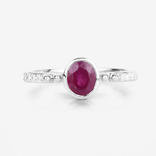 1.00 Carat Genuine Ruby and White Diamond 14K White Gold Ring Bids.com