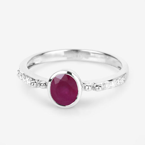 1.00 Carat Genuine Ruby and White Diamond 14K White Gold Ring Bids.com