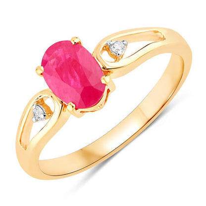 0.95 Carat Genuine Ruby and White Diamond 14K Yellow Gold Ring Bids.com