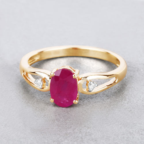 0.95 Carat Genuine Ruby and White Diamond 14K Yellow Gold Ring Bids.com