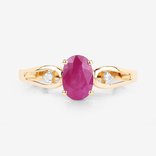 0.95 Carat Genuine Ruby and White Diamond 14K Yellow Gold Ring Bids.com