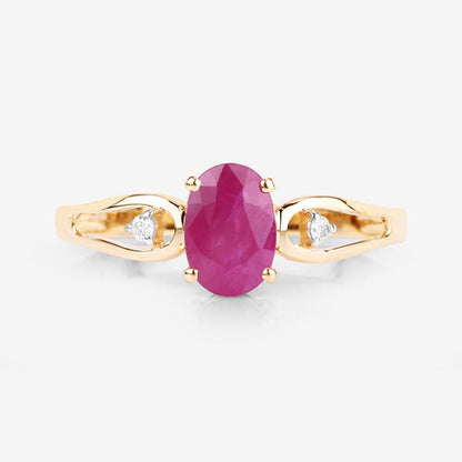 0.95 Carat Genuine Ruby and White Diamond 14K Yellow Gold Ring Bids.com