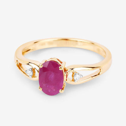 0.95 Carat Genuine Ruby and White Diamond 14K Yellow Gold Ring Bids.com