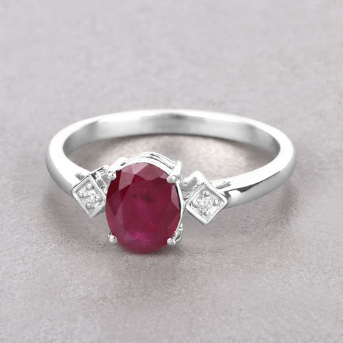 1.22 Carat Genuine Ruby and White Diamond 14K White Gold Ring Bids.com