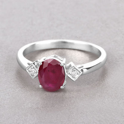 1.22 Carat Genuine Ruby and White Diamond 14K White Gold Ring Bids.com
