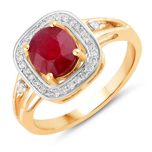 1.67 Carat Genuine Ruby and White Diamond 14K Yellow Gold Ring Bids.com
