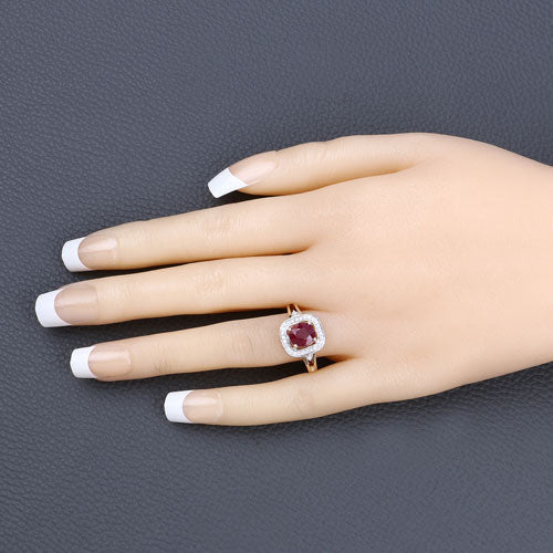 1.67 Carat Genuine Ruby and White Diamond 14K Yellow Gold Ring Bids.com