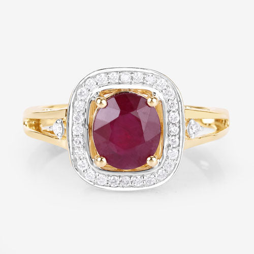 1.67 Carat Genuine Ruby and White Diamond 14K Yellow Gold Ring Bids.com