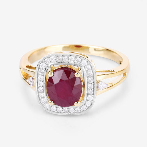 1.67 Carat Genuine Ruby and White Diamond 14K Yellow Gold Ring Bids.com