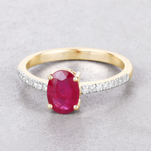 1.43 Carat Genuine Ruby and White Diamond 14K Yellow Gold Ring Bids.com