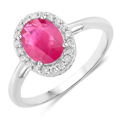 1.83 Carat Genuine Ruby and White Diamond 14K White Gold Ring Bids.com