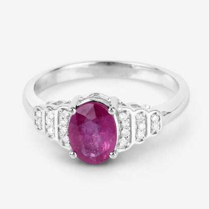 1.52 Carat Genuine Ruby and White Diamond 14K White Gold Ring Bids.com