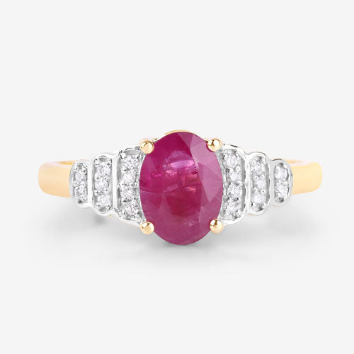1.52 Carat Genuine Ruby and White Diamond 14K Yellow Gold Ring Bids.com