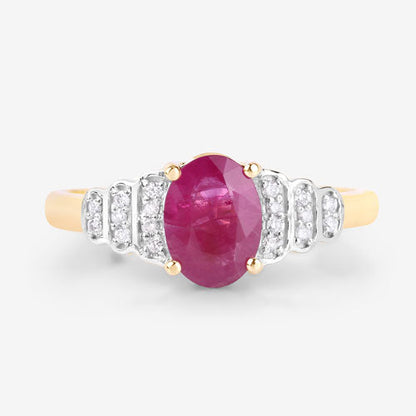 1.52 Carat Genuine Ruby and White Diamond 14K Yellow Gold Ring Bids.com