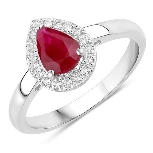 1.02 Carat Genuine Ruby and White Diamond 14K White Gold Ring Bids.com