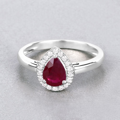 1.02 Carat Genuine Ruby and White Diamond 14K White Gold Ring Bids.com