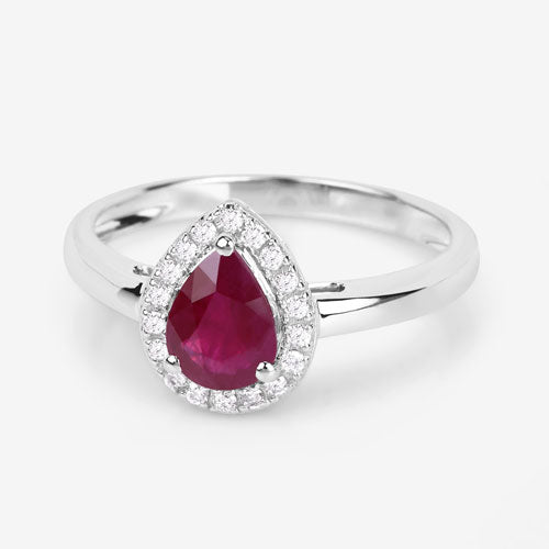 1.02 Carat Genuine Ruby and White Diamond 14K White Gold Ring Bids.com