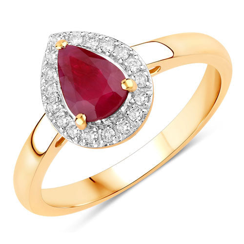 1.02 Carat Genuine Ruby and White Diamond 14K Yellow Gold Ring Bids.com