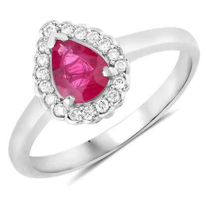 0.94 Carat Genuine Ruby and White Diamond 14K White Gold Ring Bids.com