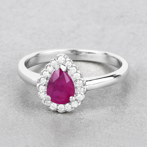 0.94 Carat Genuine Ruby and White Diamond 14K White Gold Ring Bids.com