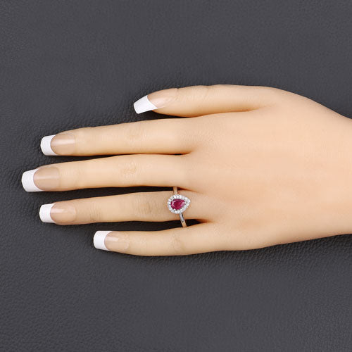 0.94 Carat Genuine Ruby and White Diamond 14K White Gold Ring Bids.com