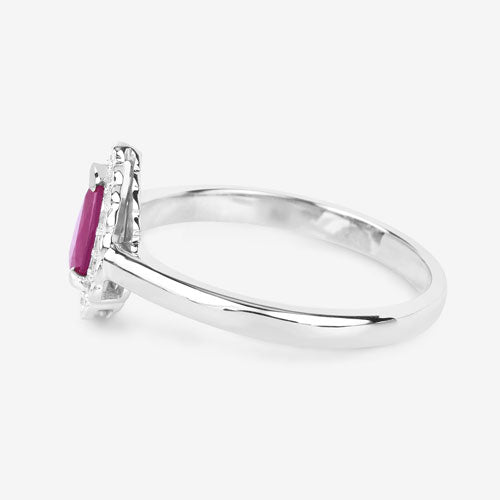 0.94 Carat Genuine Ruby and White Diamond 14K White Gold Ring Bids.com