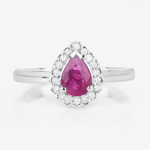 0.94 Carat Genuine Ruby and White Diamond 14K White Gold Ring Bids.com