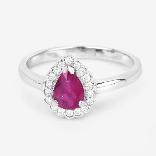 0.94 Carat Genuine Ruby and White Diamond 14K White Gold Ring Bids.com