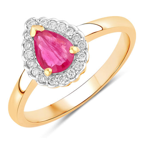 0.94 Carat Genuine Ruby and White Diamond 14K Yellow Gold Ring Bids.com