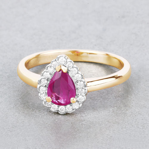 0.94 Carat Genuine Ruby and White Diamond 14K Yellow Gold Ring Bids.com