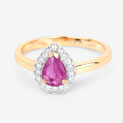 0.94 Carat Genuine Ruby and White Diamond 14K Yellow Gold Ring Bids.com