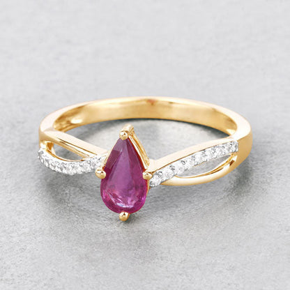 0.52 Carat Genuine Ruby and White Diamond 14K Yellow Gold Ring Bids.com