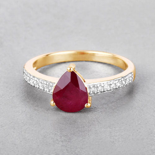 1.56 Carat Genuine Ruby and White Diamond 14K Yellow Gold Ring Bids.com