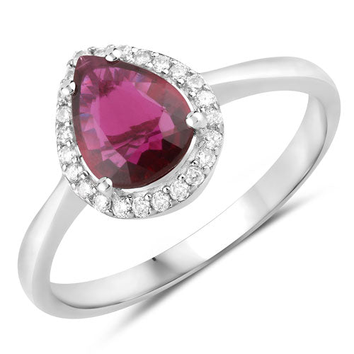 1.30 Carat Genuine Ruby and White Diamond 14K White Gold Ring Bids.com