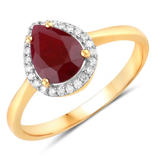 1.30 Carat Genuine Ruby and White Diamond 14K Yellow Gold Ring Bids.com