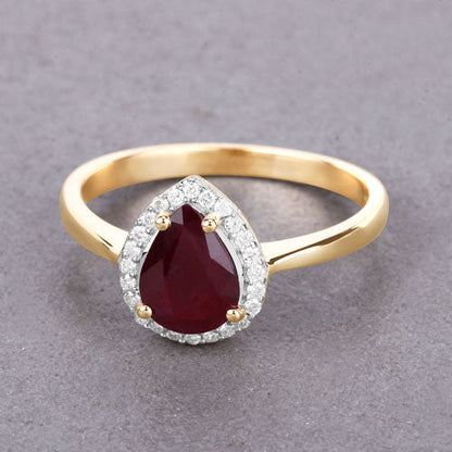 1.30 Carat Genuine Ruby and White Diamond 14K Yellow Gold Ring Bids.com