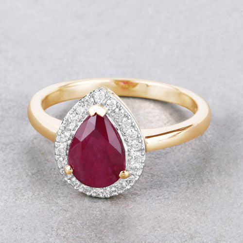 1.38 Carat Genuine Ruby and White Diamond 14K Yellow Gold Ring Bids.com