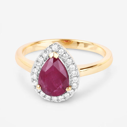 1.38 Carat Genuine Ruby and White Diamond 14K Yellow Gold Ring Bids.com