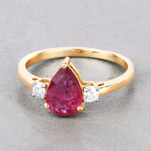 1.08 Carat Genuine Ruby and White Diamond 14K Yellow Gold Ring Bids.com
