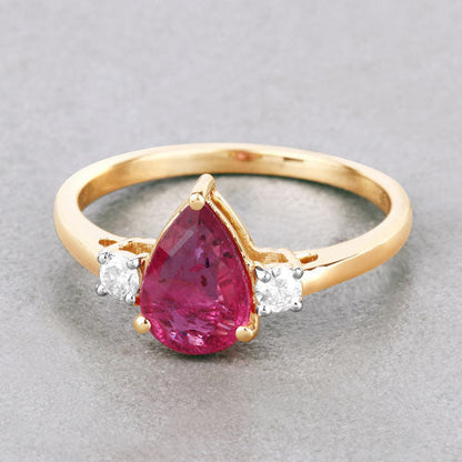 1.08 Carat Genuine Ruby and White Diamond 14K Yellow Gold Ring Bids.com